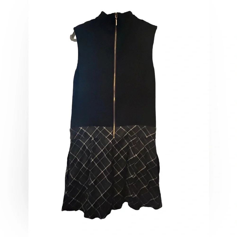 🍀 3 for $25 Rachel Zoe Black Mini Dress w/Pleated Plaid Skirt Size 4 Keyhole